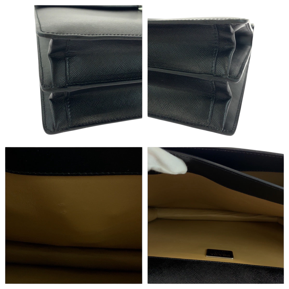 PRADA Business bag leather Black SilverMetal Business bag handbag Safiano logo mens Used Authentic
