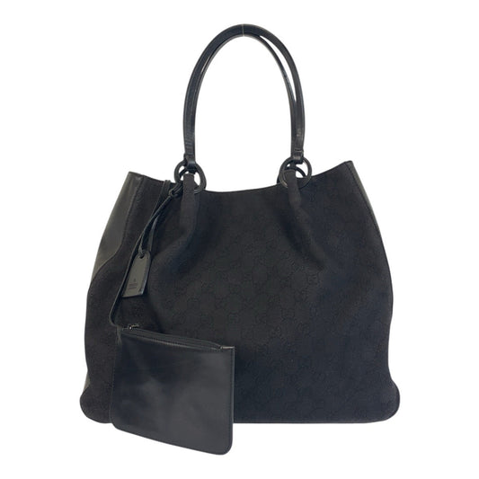 GUCCI Tote Bag 101920 GG canvas, leather Black black Tote Bag Shoulder Bag Women Used Authentic