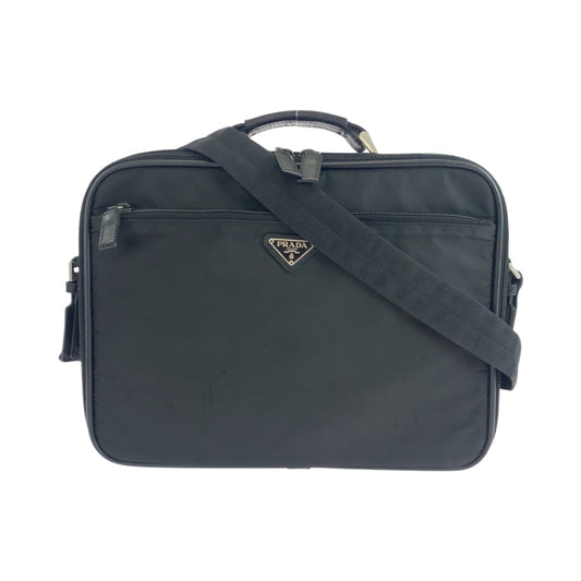 PRADA Shoulder Bag Nylon Black SilverMetal Shoulder Bag Business Bag Test Triangle With logo mens Used Authentic