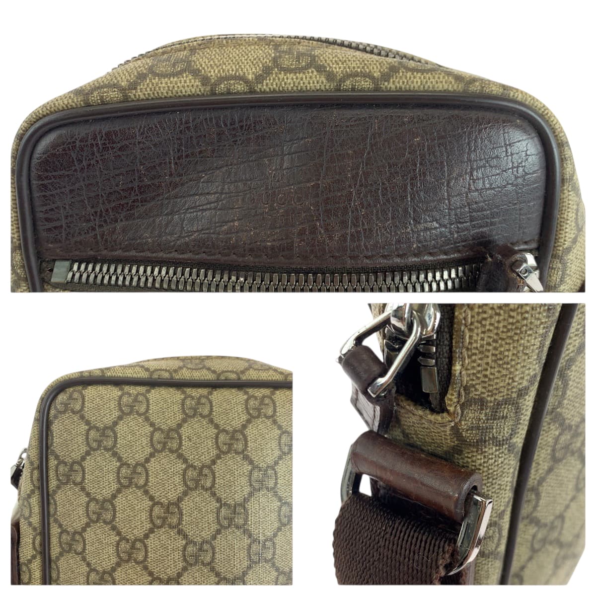 GUCCI Shoulder Bag 101680 GG Supreme Canvas Beige Brown SilverMetal Shoulder Bag pochette Women Used Authentic