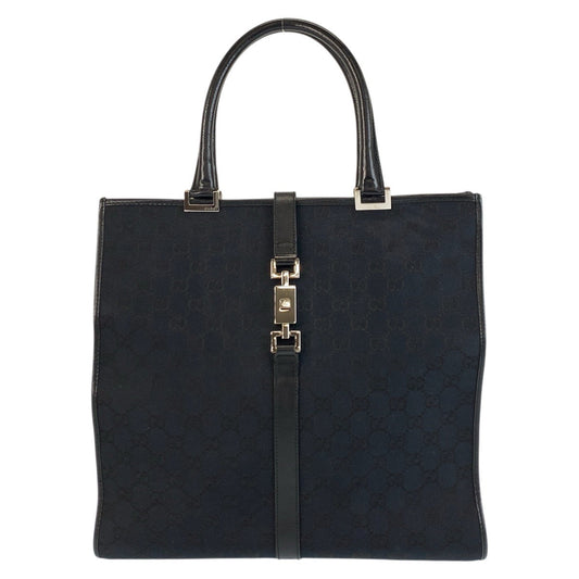 GUCCI Tote Bag 002 1064 GG canvas, leather Black SilverMetal Tote Bag handbag Jackie Women Used Authentic
