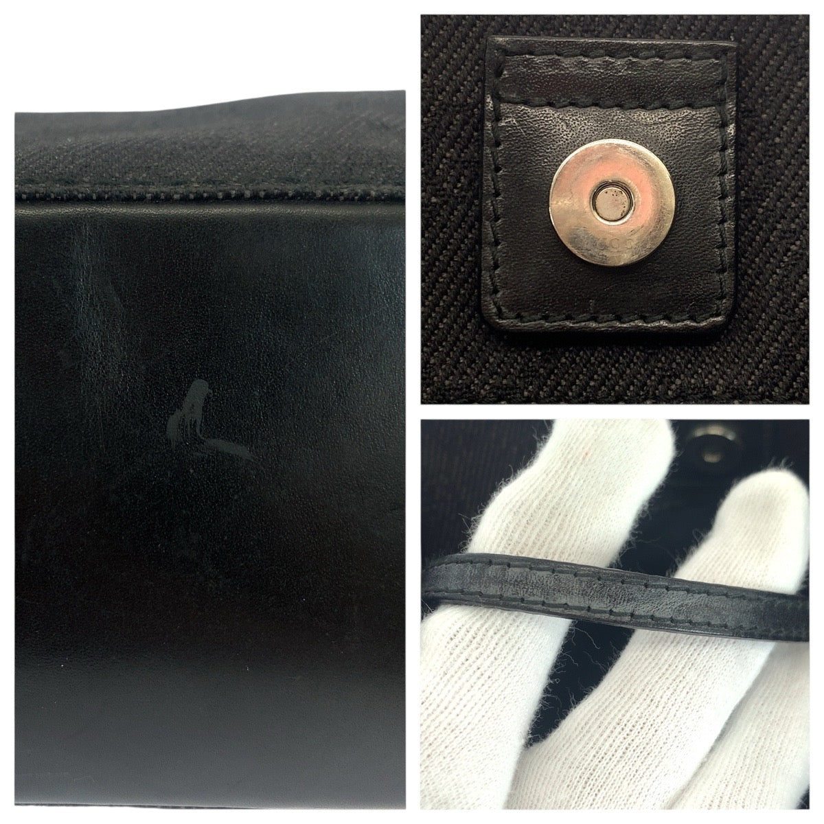 GUCCI Tote Bag 101919 GG canvas, leather black Shoulder Bag Women Used Authentic