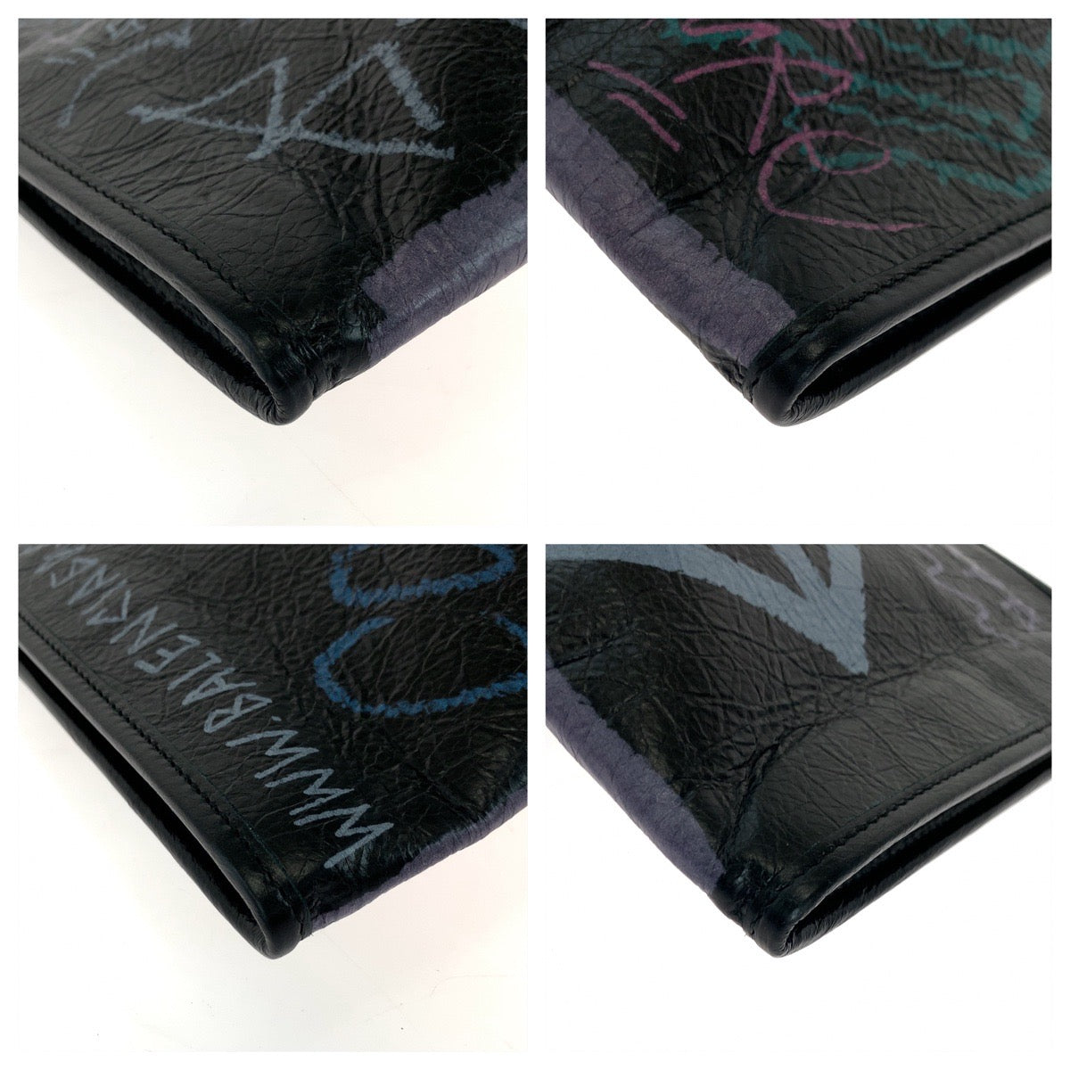 BALENCIAGA Clutch bag 443658 1060 leather black Clutch bag business bag graffiti print Women Used Authentic