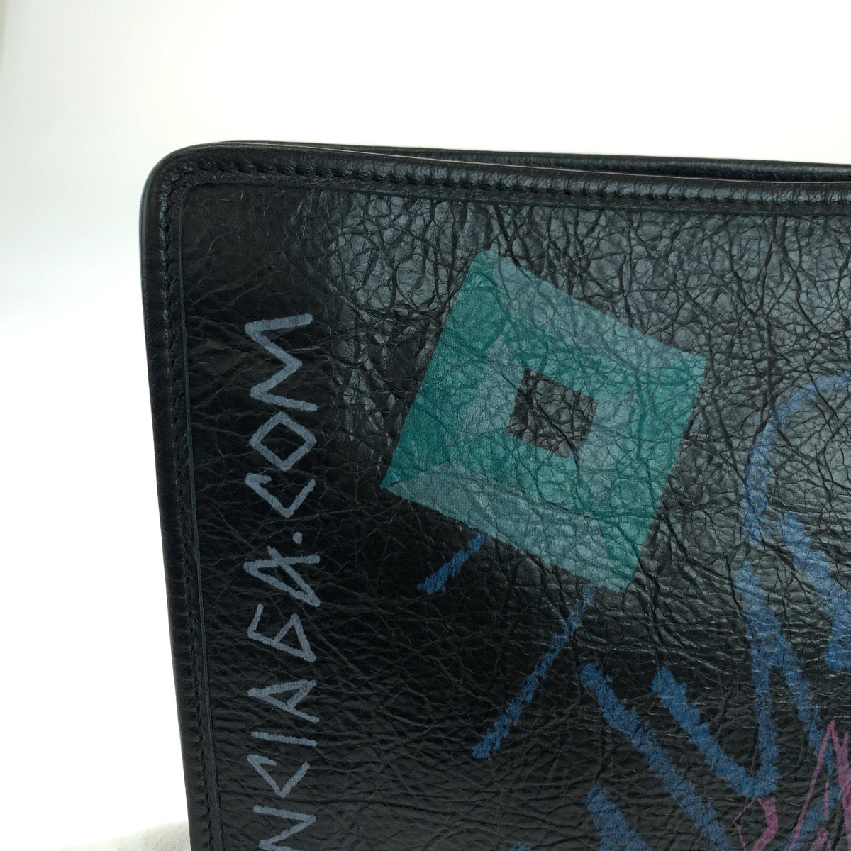 BALENCIAGA Clutch bag 443658 1060 leather black Clutch bag business bag graffiti print Women Used Authentic