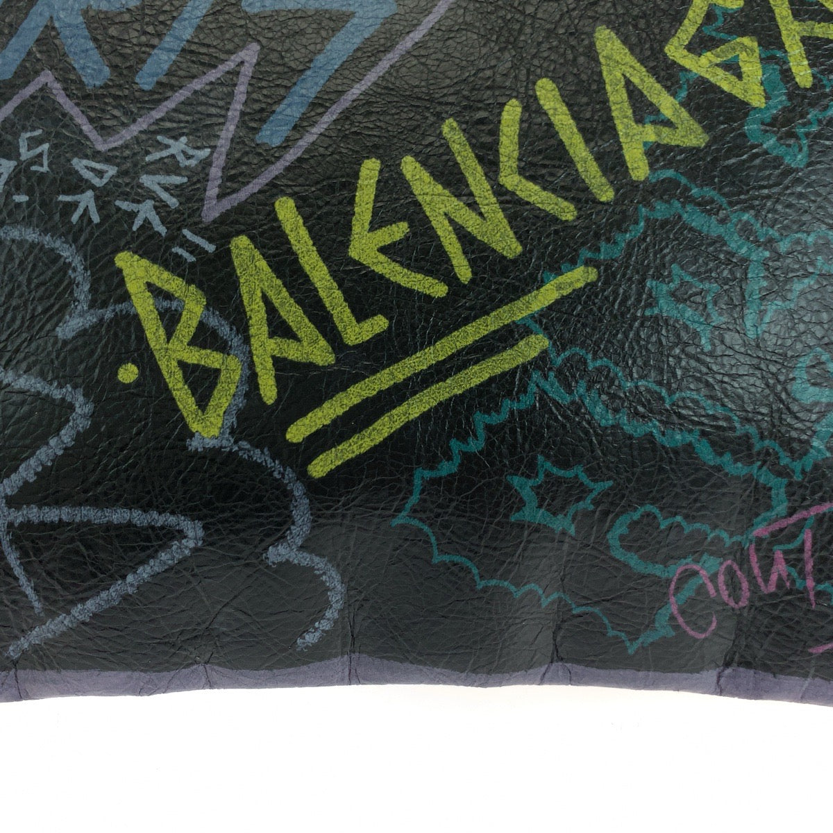 BALENCIAGA Clutch bag 443658 1060 leather black Clutch bag business bag graffiti print Women Used Authentic