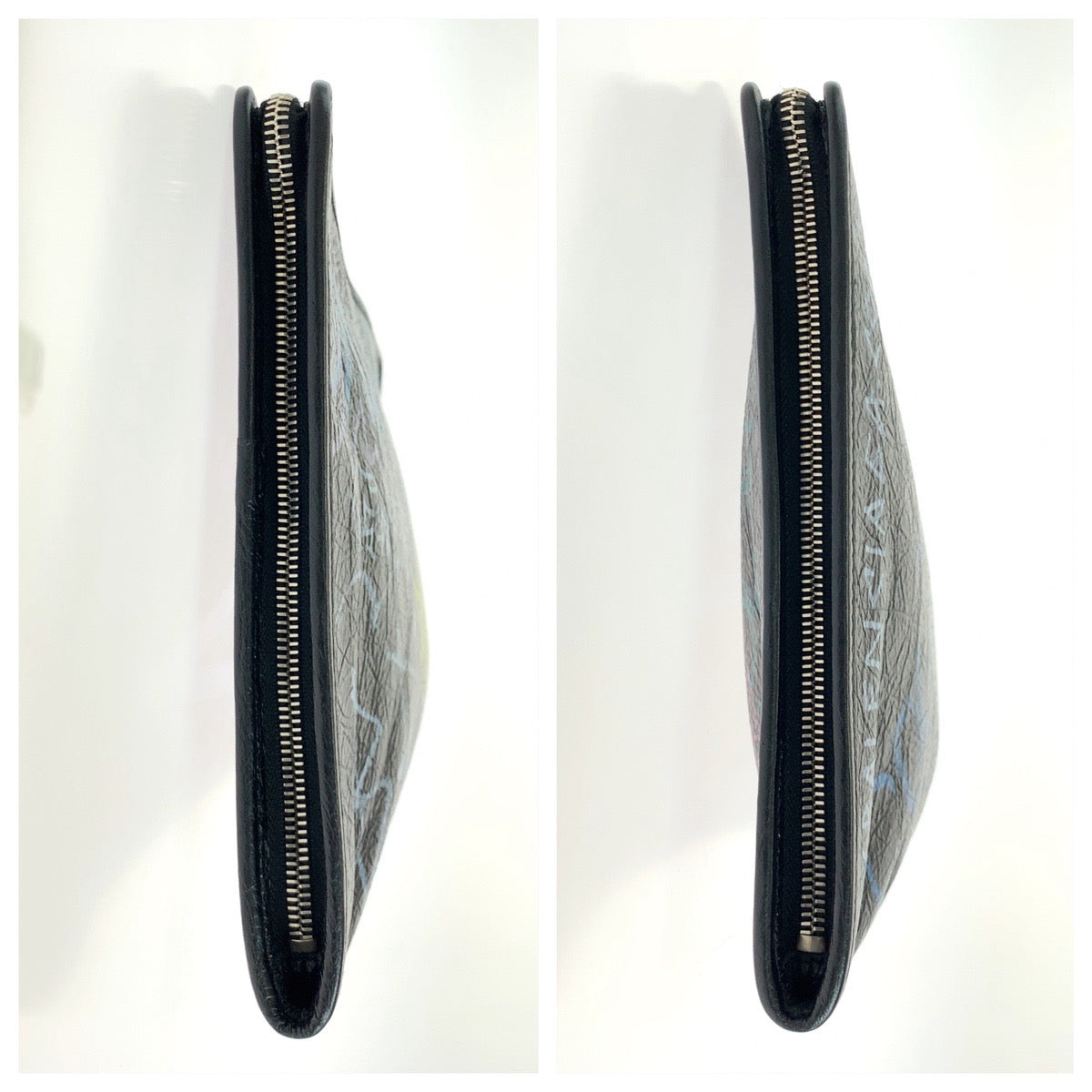 BALENCIAGA Clutch bag 443658 1060 leather black Clutch bag business bag graffiti print Women Used Authentic