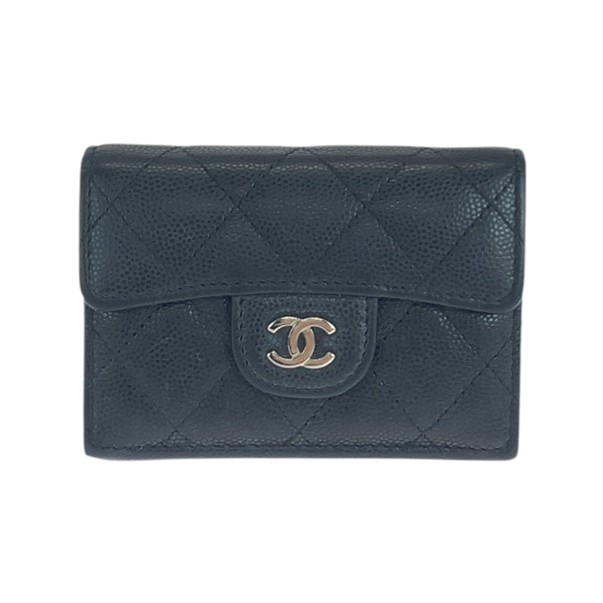 CHANEL Tri-fold wallet lambskin black Folding wallet Compact wallet Matrasse COCO Mark Women Used Authentic