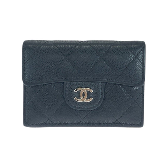 CHANEL Tri-fold wallet lambskin black Folding wallet Compact wallet Matrasse COCO Mark Women Used Authentic