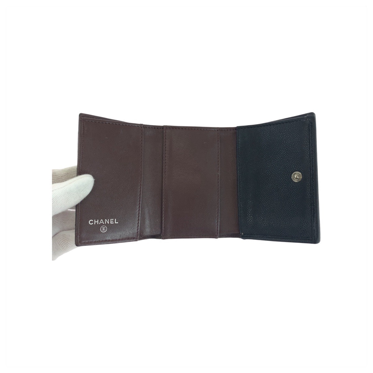 CHANEL Tri-fold wallet lambskin black Folding wallet Compact wallet Matrasse COCO Mark Women Used Authentic