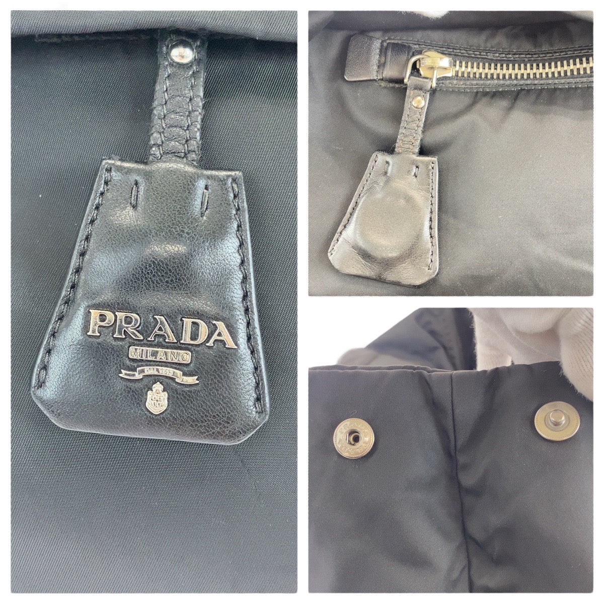 PRADA Tote Bag Nylon black Tote Bag Shoulder Bag Test Triangle With logo mens Used Authentic