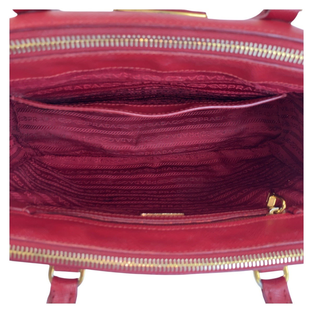 PRADA Handbag leather Red Gold Metal Handbag Tote Bag Safiano Galleria Women Used Authentic