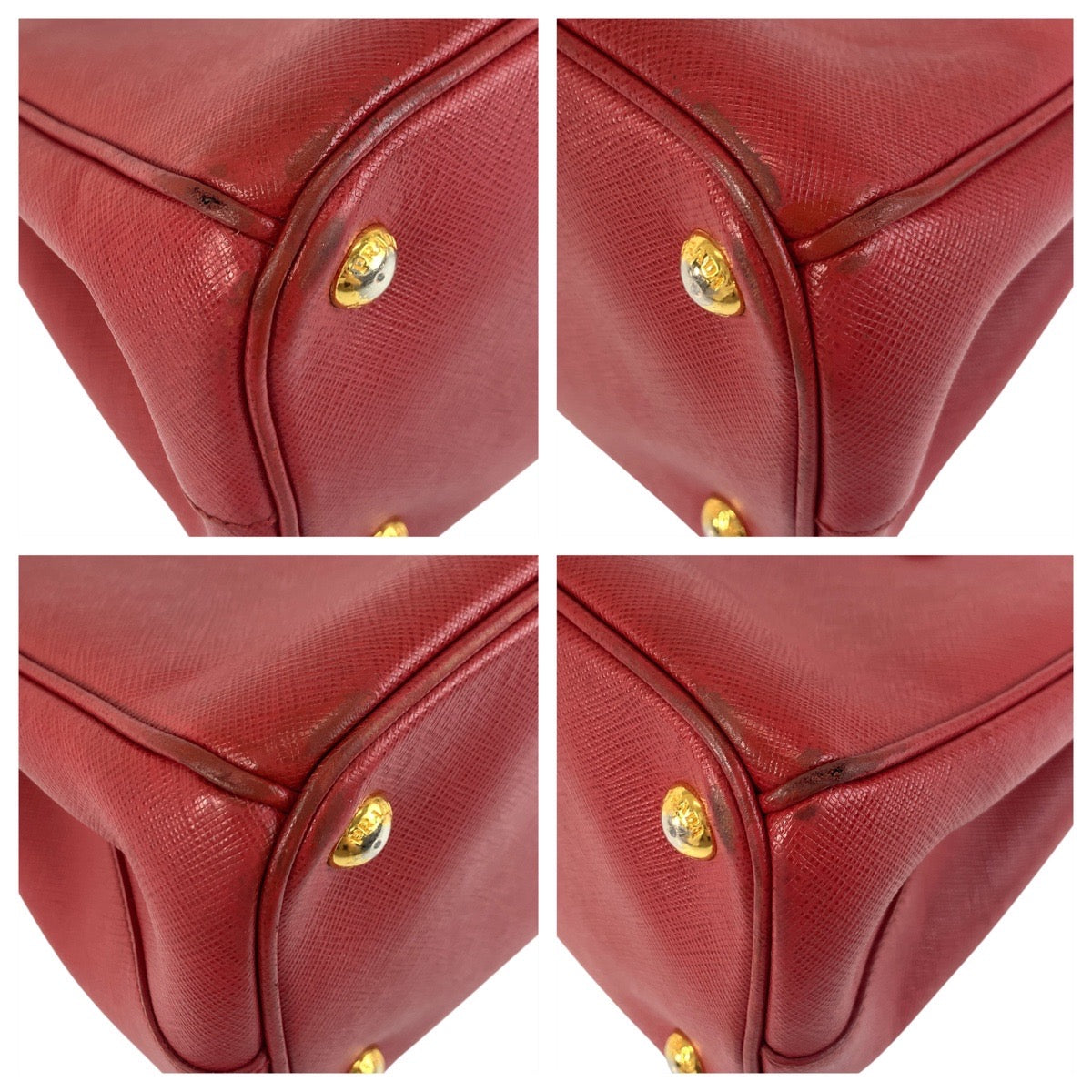 PRADA Handbag leather Red Gold Metal Handbag Tote Bag Safiano Galleria Women Used Authentic