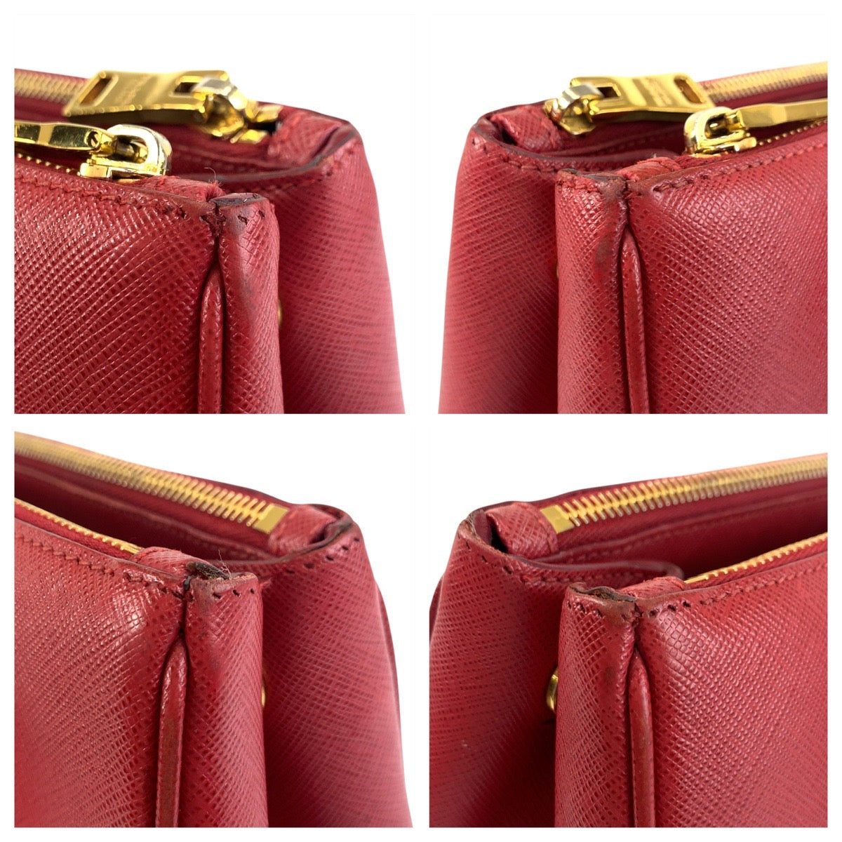 PRADA Handbag leather Red Gold Metal Handbag Tote Bag Safiano Galleria Women Used Authentic