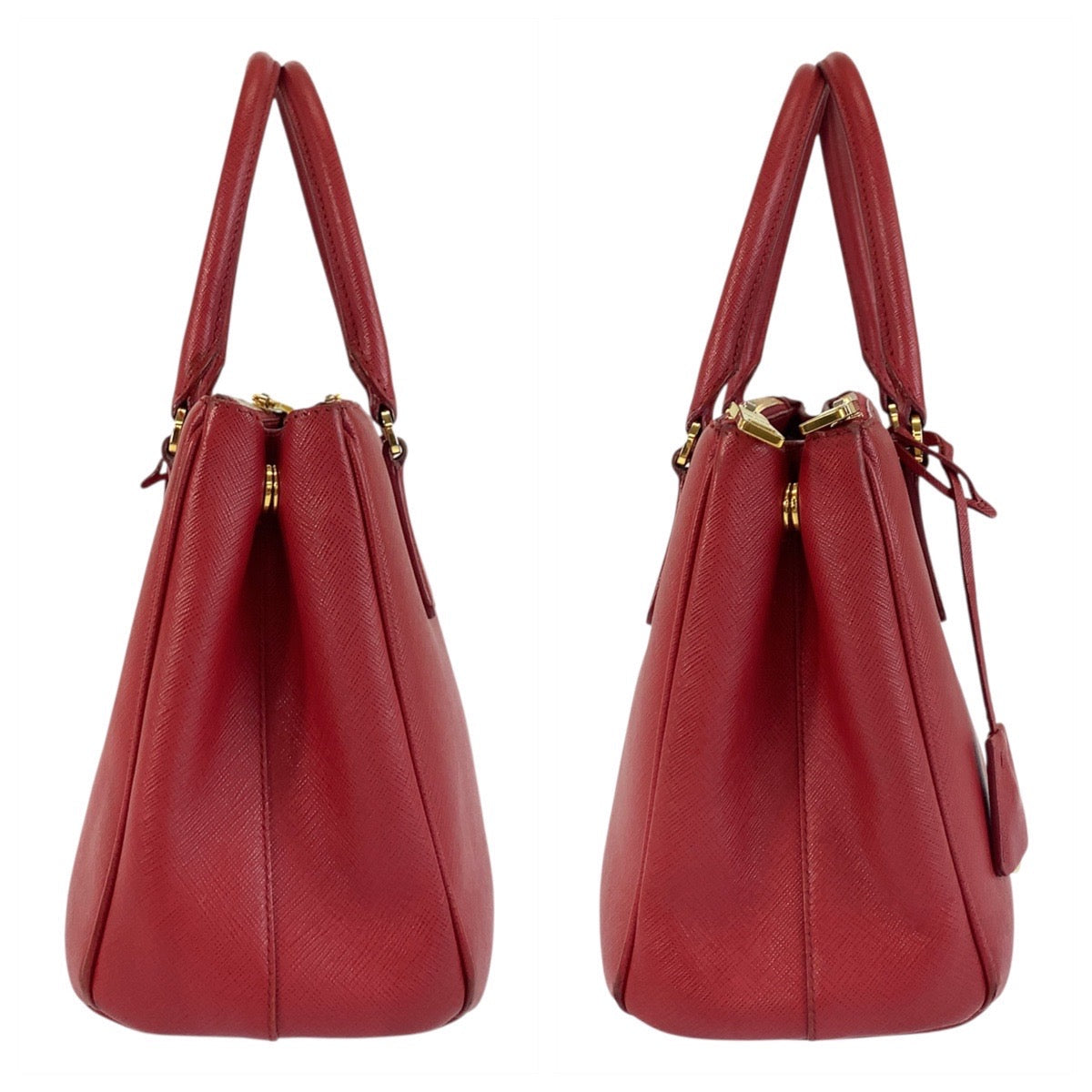 PRADA Handbag leather Red Gold Metal Handbag Tote Bag Safiano Galleria Women Used Authentic
