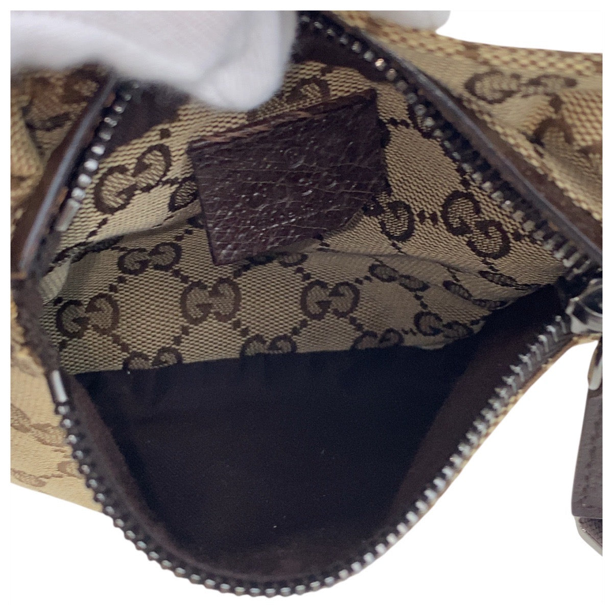GUCCI Sling bag 28566 GG canvas, leather Beige Brown SilverMetal Sling bag waist pouch unisex mens Used Authentic