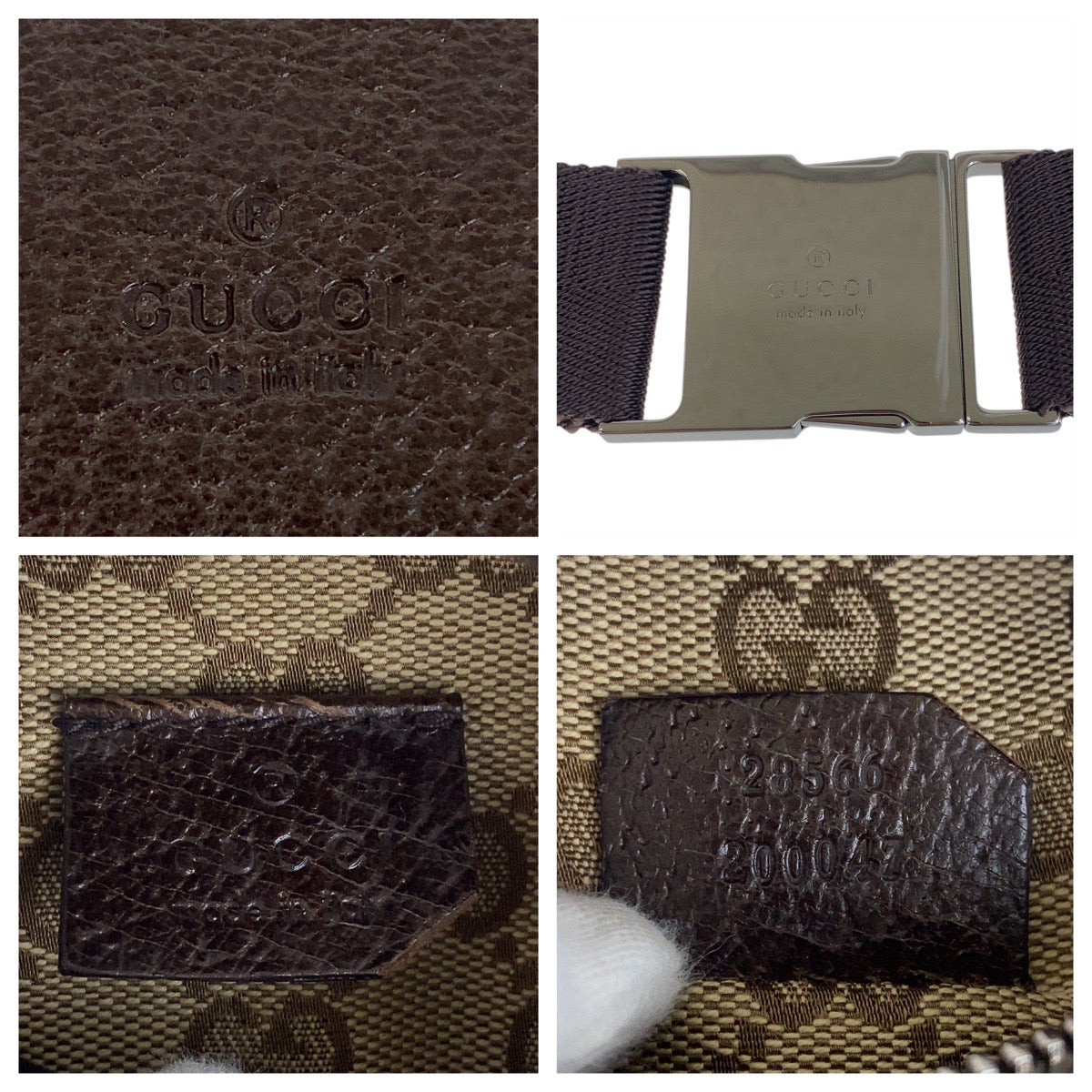 GUCCI Sling bag 28566 GG canvas, leather Beige Brown SilverMetal Sling bag waist pouch unisex mens Used Authentic