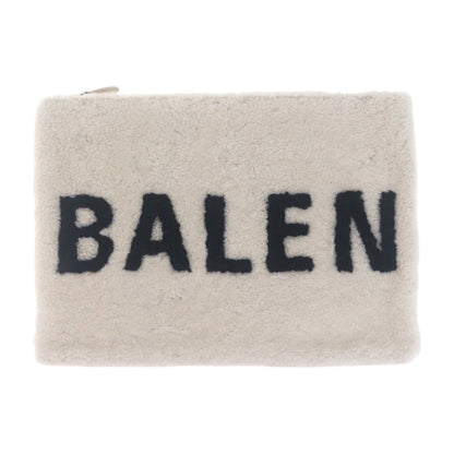 BALENCIAGA Clutch bag 492681 Mouton White SilverMetal Clutch bag unisex Shearing logo mens Used Authentic
