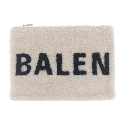 BALENCIAGA Clutch bag 492681 Mouton White SilverMetal Clutch bag unisex Shearing logo mens Used Authentic