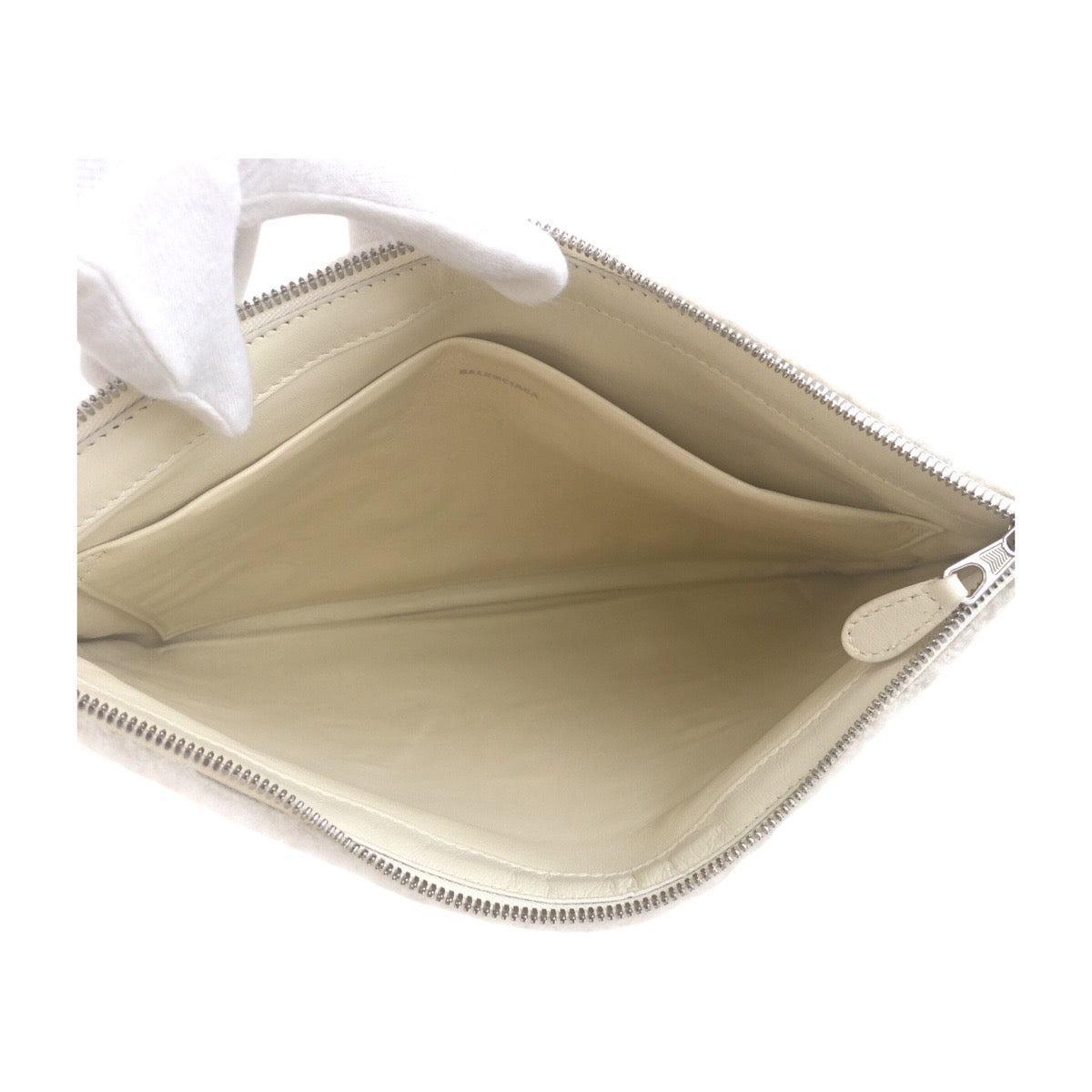BALENCIAGA Clutch bag 492681 Mouton White SilverMetal Clutch bag unisex Shearing logo mens Used Authentic