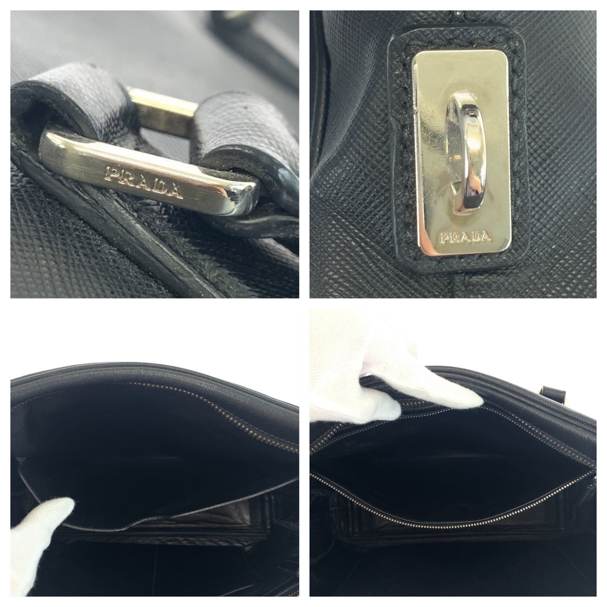 PRADA Business bag leather black Business bag briefcase Safiano Triangle With logo mens Used Authentic