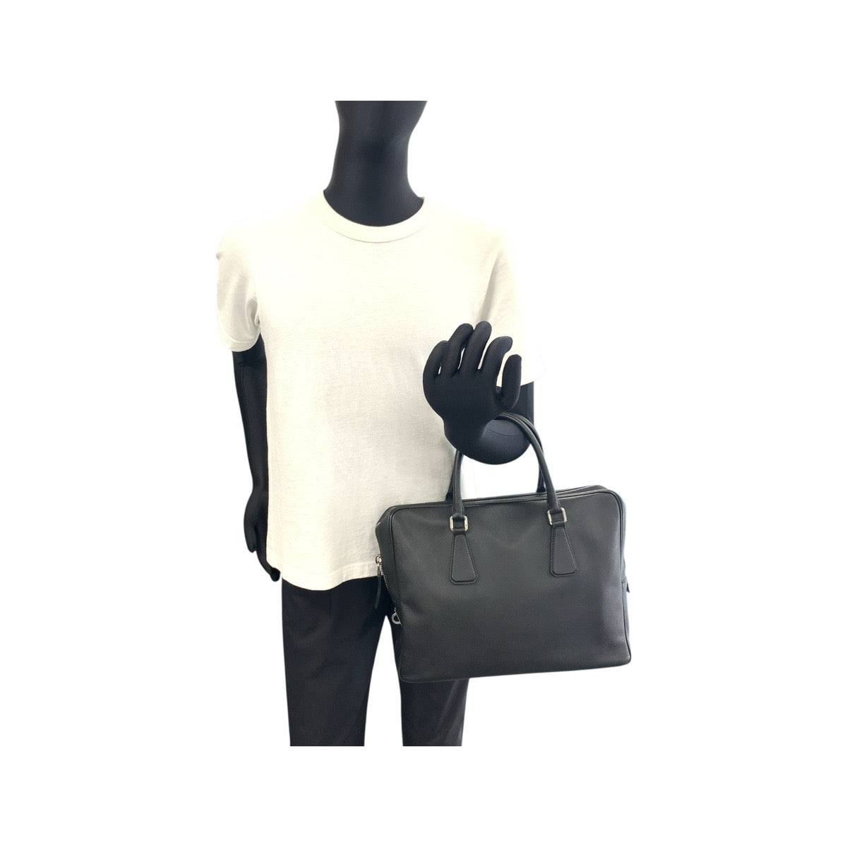 PRADA Business bag leather black Business bag briefcase Safiano Triangle With logo mens Used Authentic