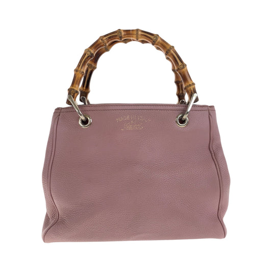 GUCCI Handbag 336082 leather Pink Brown SilverMetal Handbag Tote Bag Bamboo Women Used Authentic