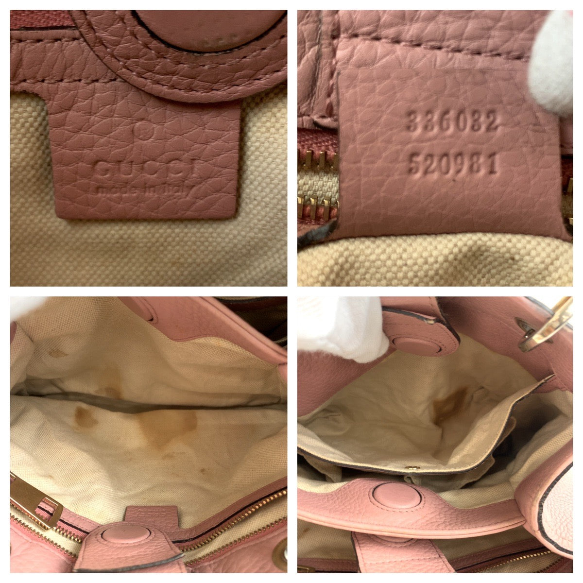 GUCCI Handbag 336082 leather Pink Brown SilverMetal Handbag Tote Bag Bamboo Women Used Authentic