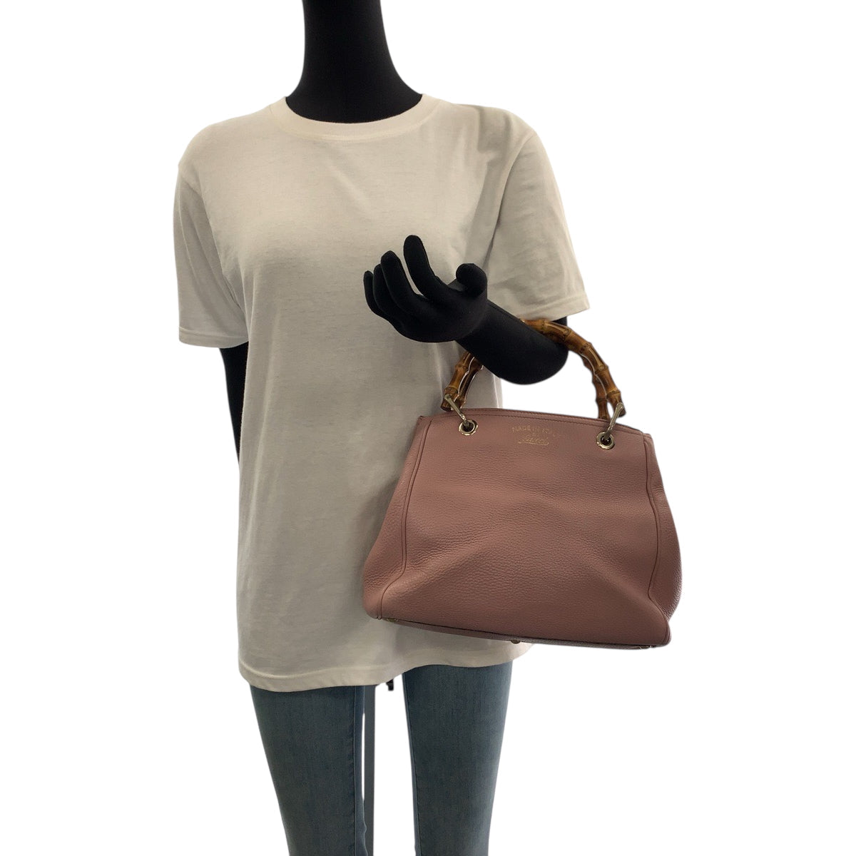 GUCCI Handbag 336082 leather Pink Brown SilverMetal Handbag Tote Bag Bamboo Women Used Authentic