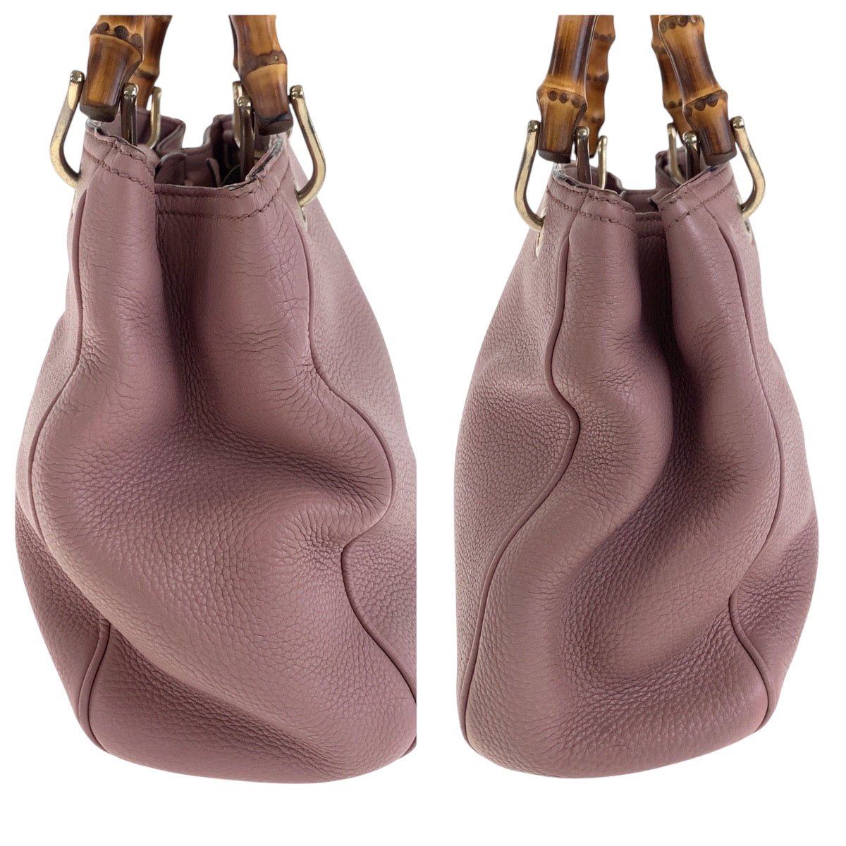 GUCCI Handbag 336082 leather Pink Brown SilverMetal Handbag Tote Bag Bamboo Women Used Authentic