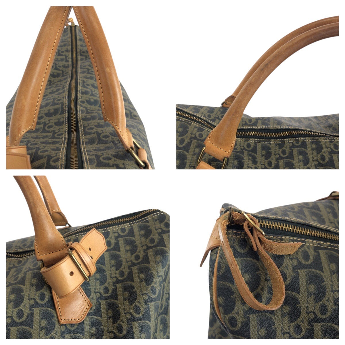 Dior Boston Duffel bag leather Navy Brown Gold Metal Trotter