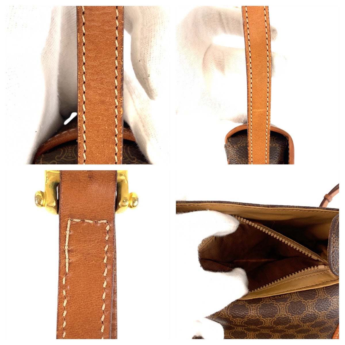 CELINE Shoulder Bag MO7 PVC, Leather Brown Gold Metal Shoulder Bag pochette Macadam Women Used Authentic