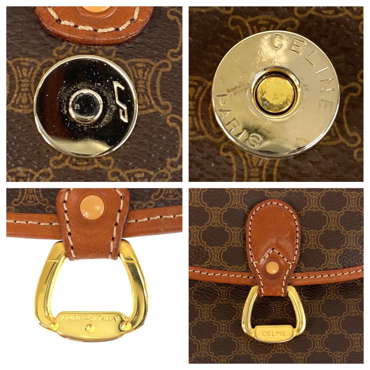 CELINE Shoulder Bag MO7 PVC, Leather Brown Gold Metal Shoulder Bag pochette Macadam Women Used Authentic