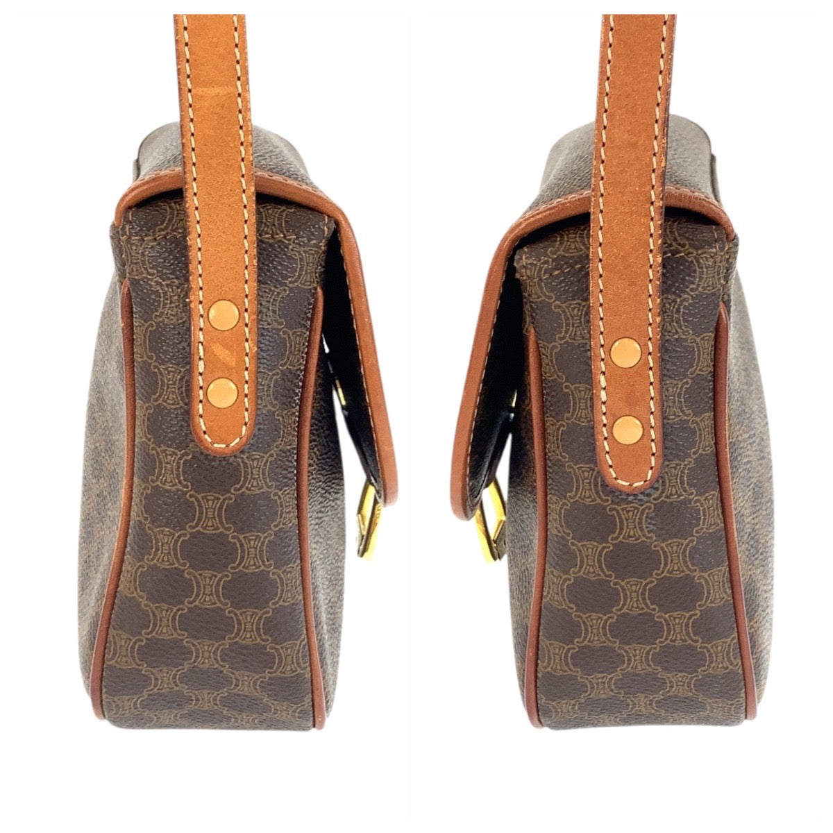 CELINE Shoulder Bag MO7 PVC, Leather Brown Gold Metal Shoulder Bag pochette Macadam Women Used Authentic
