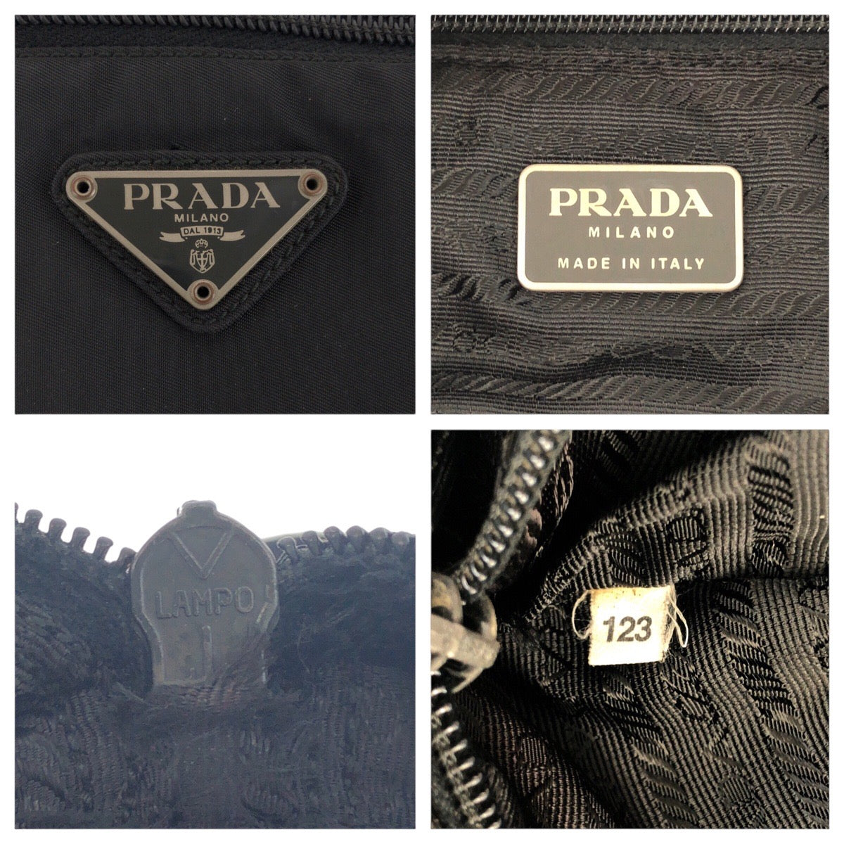 PRADA Shoulder Bag Nylon Black SilverMetal Test Triangle With logo Women Used Authentic