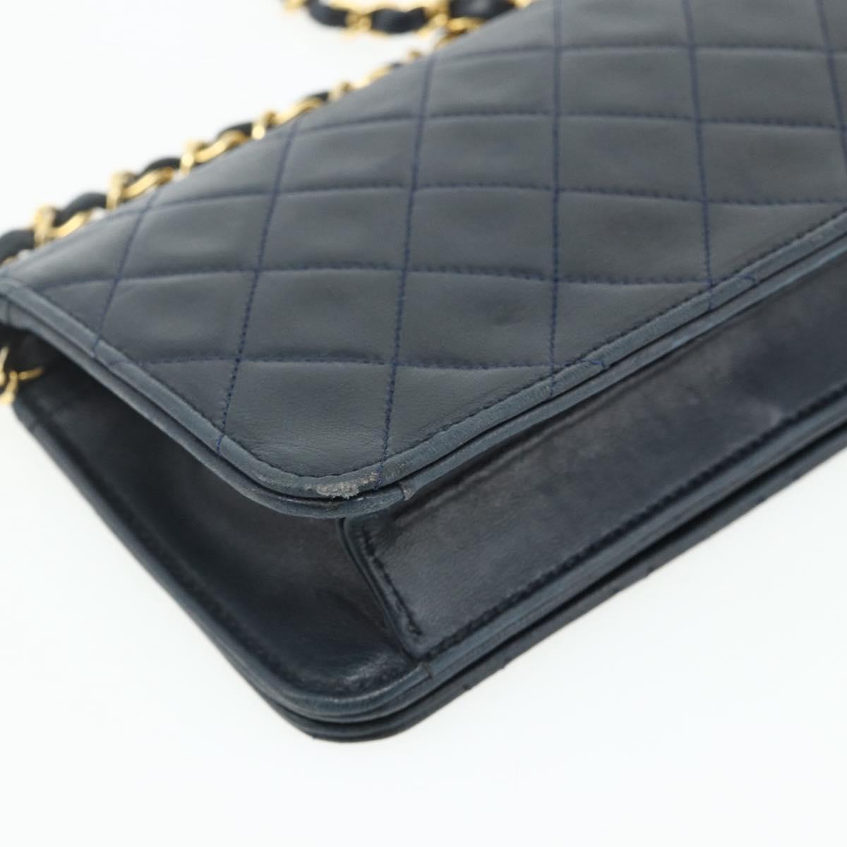 CHANEL Push Lock Chain Shoulder Bag Lambskin Navy Gold CC