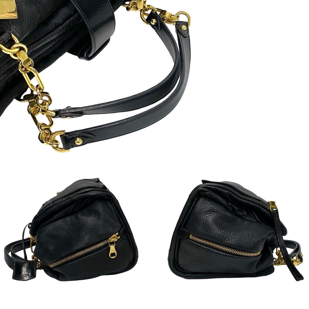 LOEWE Handbag leather black Laura 33 Women Used Authentic