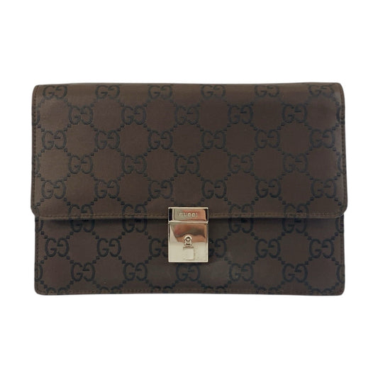 GUCCI Clutch bag 018 1600 Nylon Brown Silver Metal Clutch bag business bag GG pattern mens Used Authentic