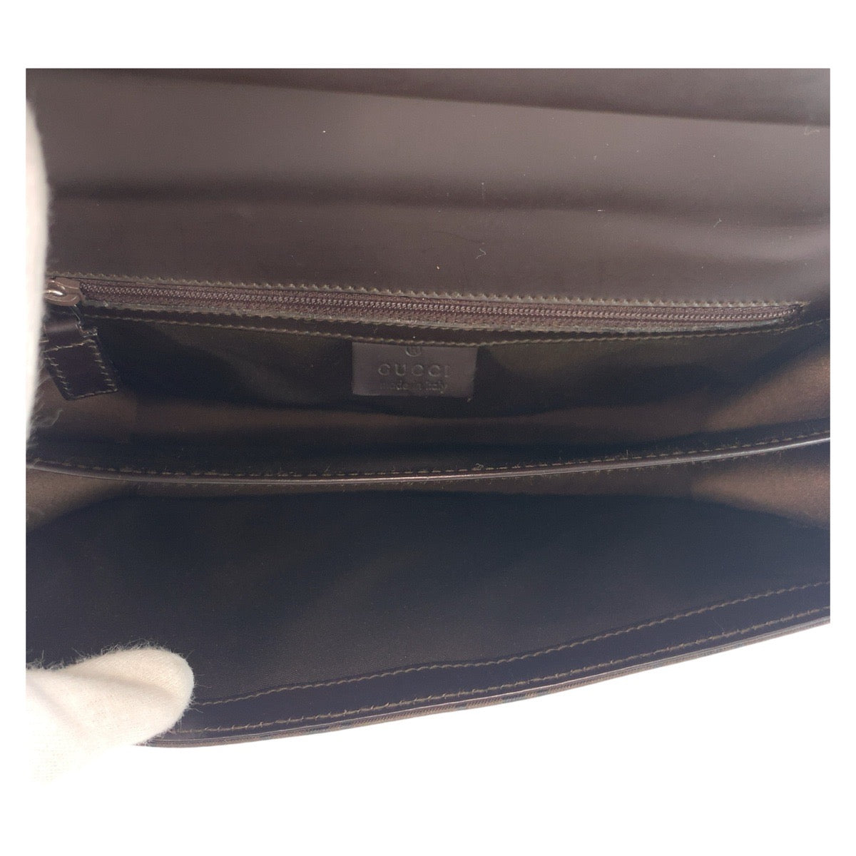 GUCCI Clutch bag 018 1600 Nylon Brown Silver Metal Clutch bag business bag GG pattern mens Used Authentic