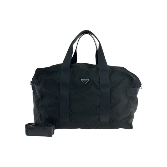 PRADA Boston Duffel bag Nylon, Leather Black SilverMetal Boston Duffel bag Shoulder Bag Test Triangle With logo Women Used Authentic