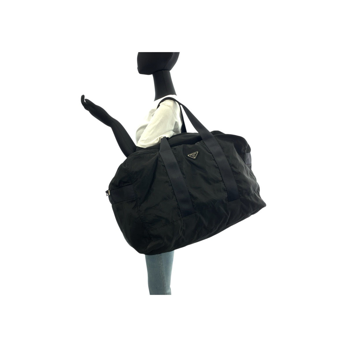 PRADA Boston Duffel bag Nylon, Leather Black SilverMetal Boston Duffel bag Shoulder Bag Test Triangle With logo Women Used Authentic