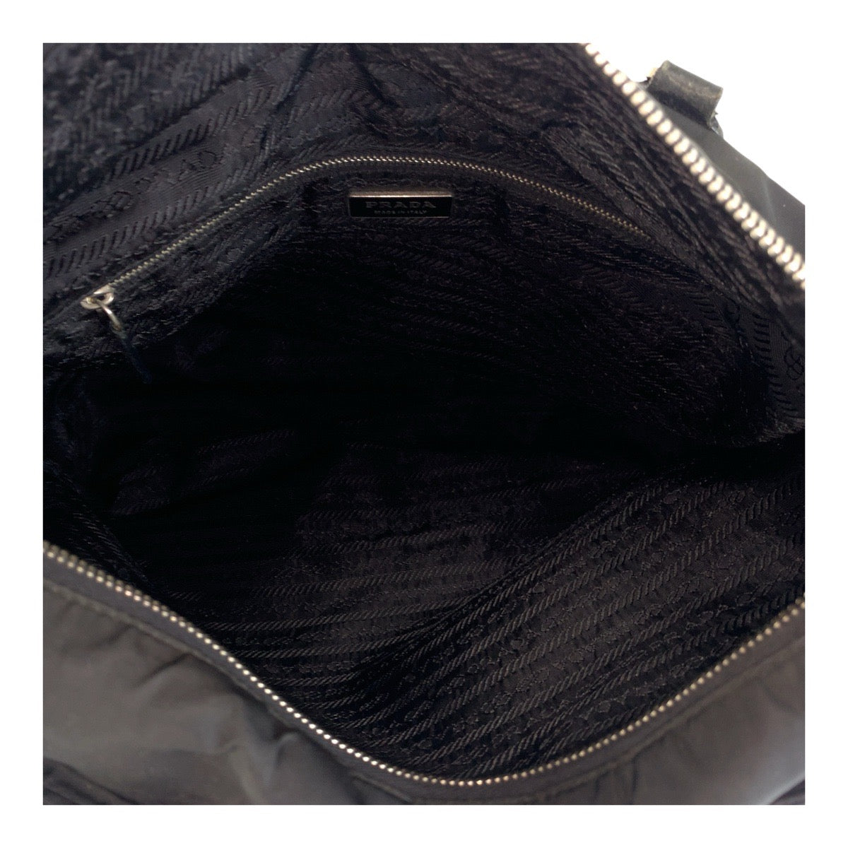 PRADA Shoulder Bag Nylon Black SilverMetal Test Triangle With logo Women Used Authentic