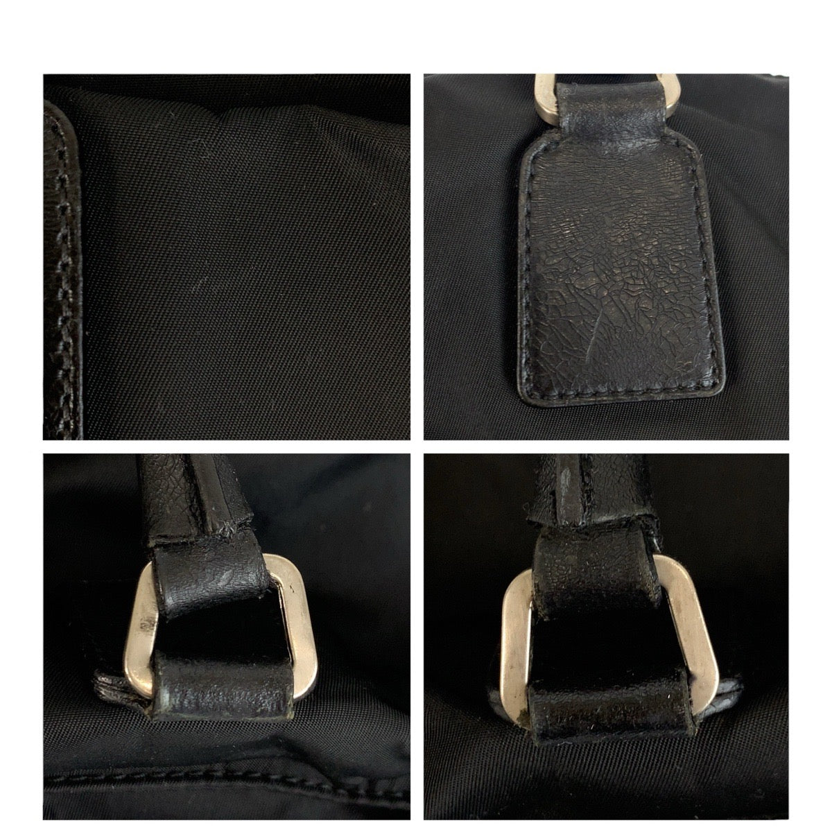 PRADA Shoulder Bag Nylon Black SilverMetal Test Triangle With logo Women Used Authentic