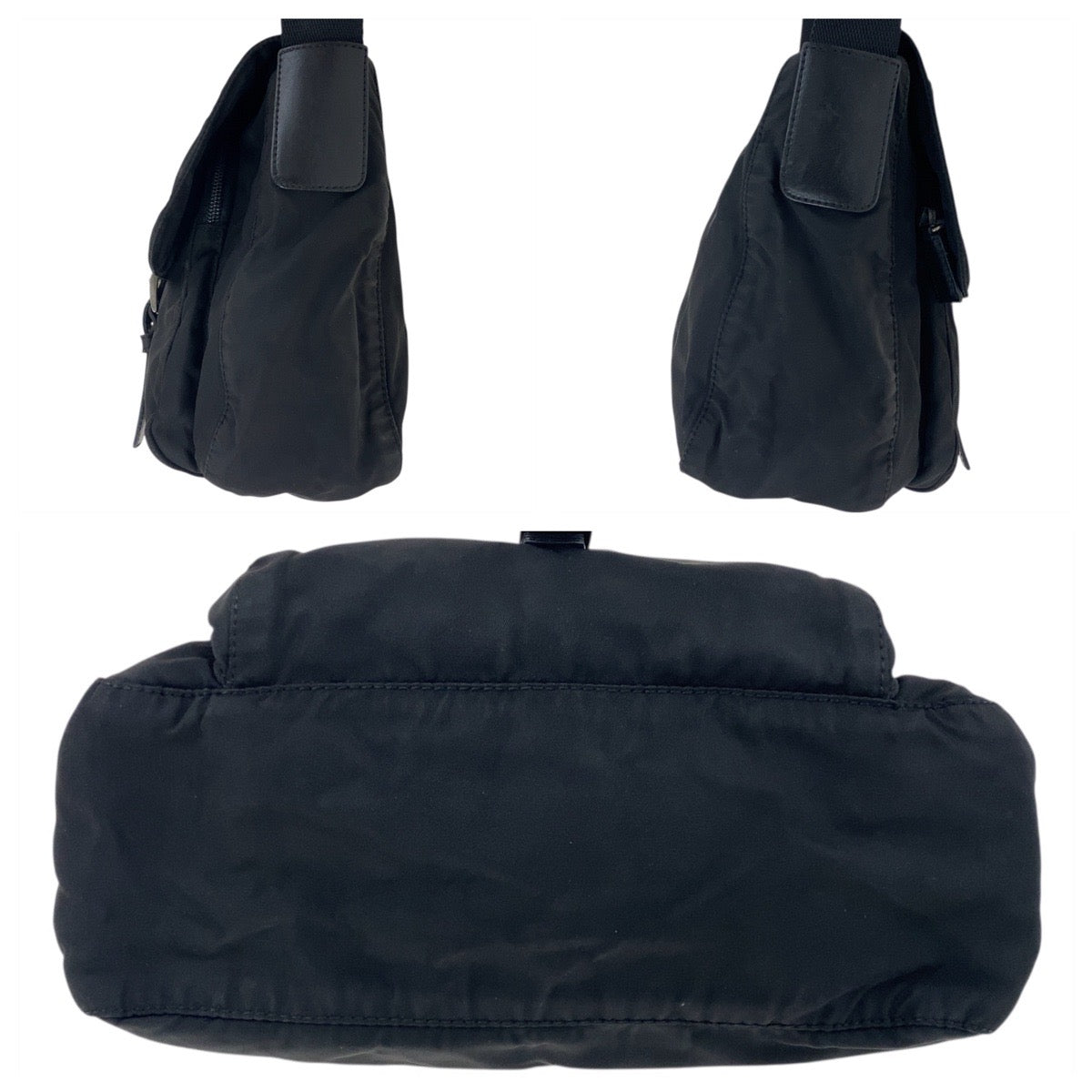 PRADA Shoulder Bag Nylon, Leather Black SilverMetal Shoulder Bag pochette Test Triangle With logo Women Used Authentic
