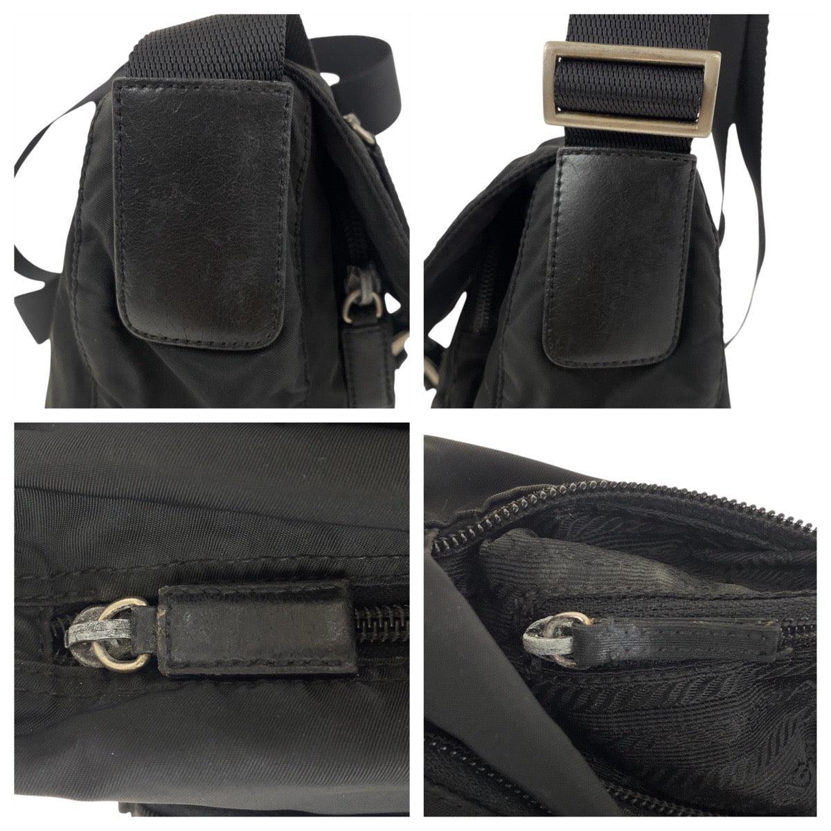 PRADA Shoulder Bag Nylon, Leather Black SilverMetal Shoulder Bag pochette Test Triangle With logo Women Used Authentic