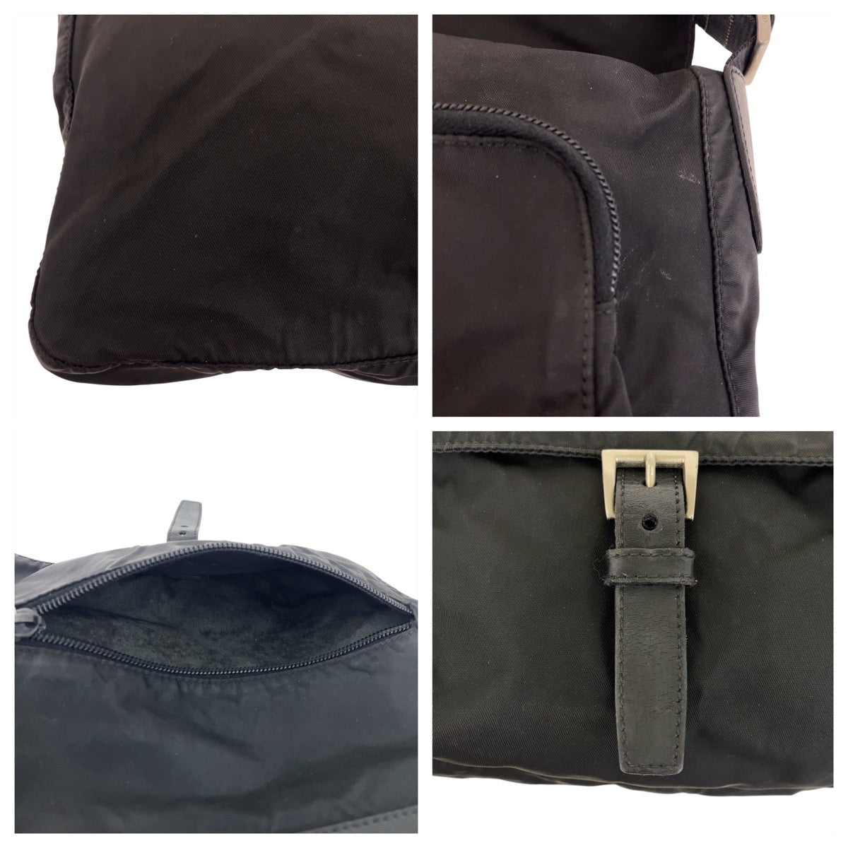 PRADA Shoulder Bag Nylon, Leather Black SilverMetal Shoulder Bag pochette Test Triangle With logo Women Used Authentic