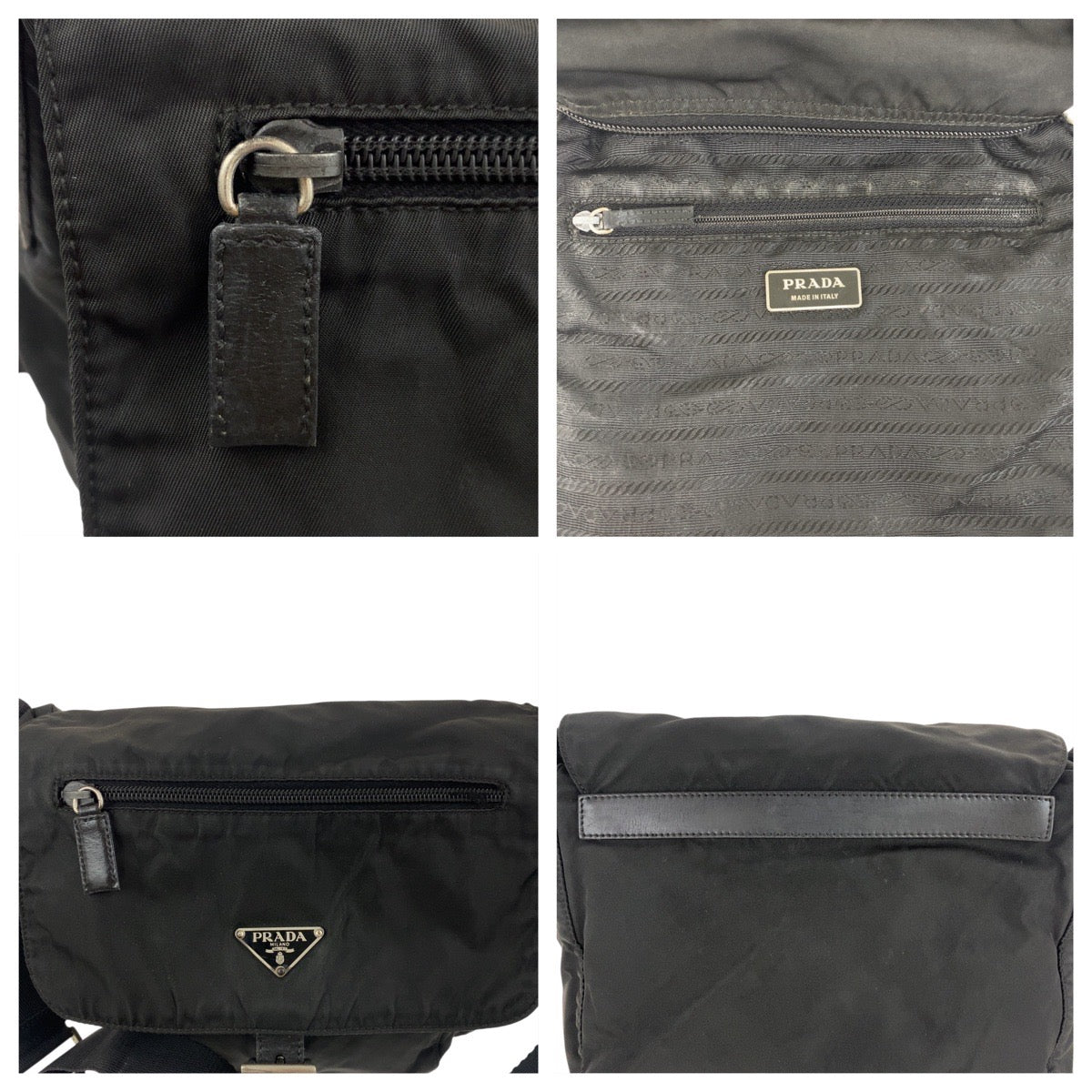 PRADA Shoulder Bag Nylon, Leather Black SilverMetal Shoulder Bag pochette Test Triangle With logo Women Used Authentic