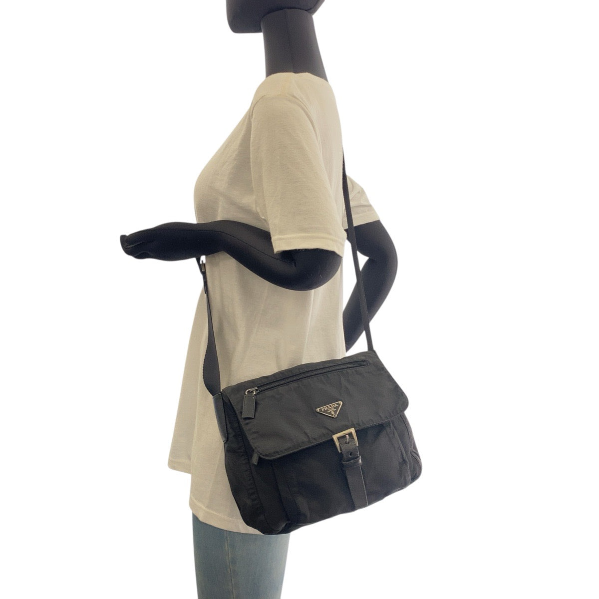 PRADA Shoulder Bag Nylon, Leather Black SilverMetal Shoulder Bag pochette Test Triangle With logo Women Used Authentic