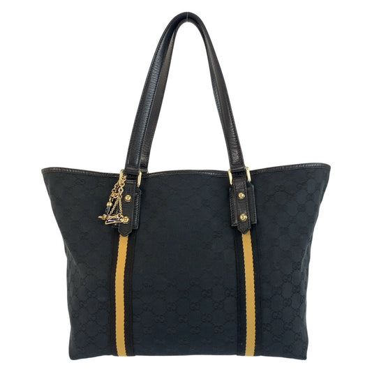 GUCCI Tote Bag 139260 GG canvas Black GoldMetal Tote Bag Shoulder Bag Sherry line Women Used Authentic