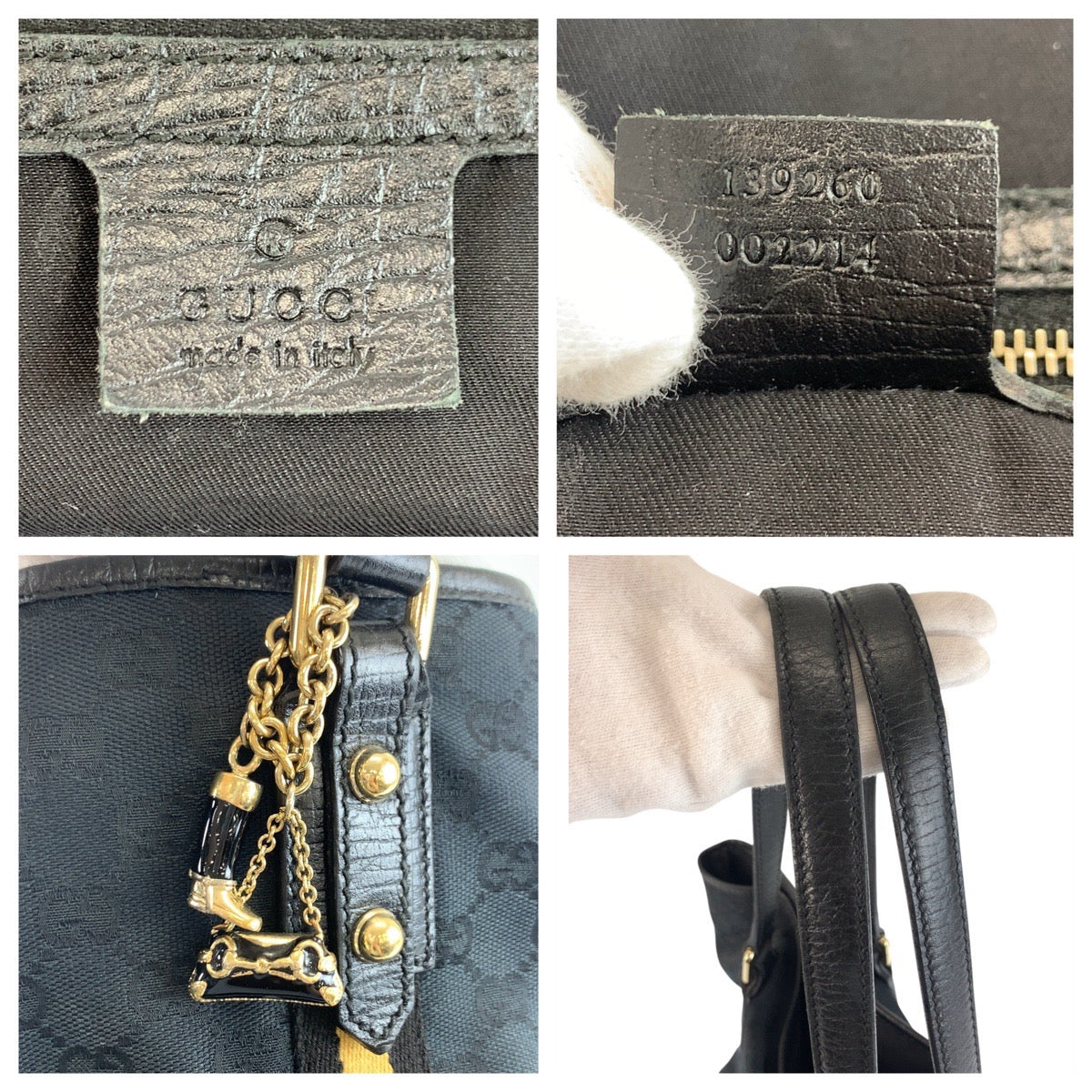 GUCCI Tote Bag 139260 GG canvas Black GoldMetal Tote Bag Shoulder Bag Sherry line Women Used Authentic