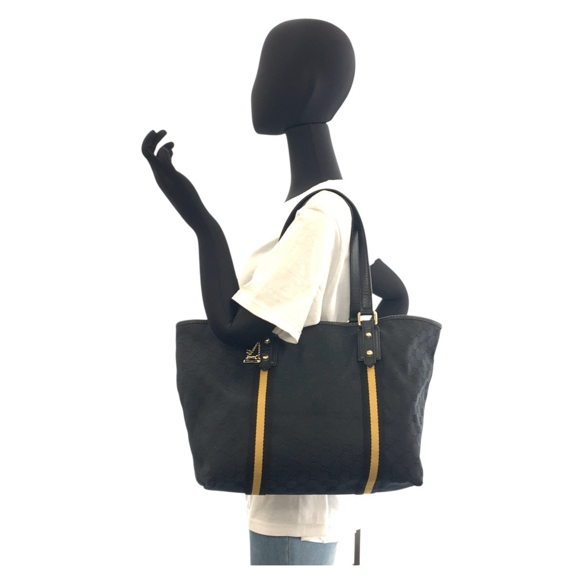 GUCCI Tote Bag 139260 GG canvas Black GoldMetal Tote Bag Shoulder Bag Sherry line Women Used Authentic